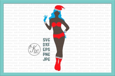 Santa svg file, Santa girl svg, Girl Silhouette svg, Christmas girl svg, Santa girl iron on, Santa girl clipart, Girl in a swim suit, dxf