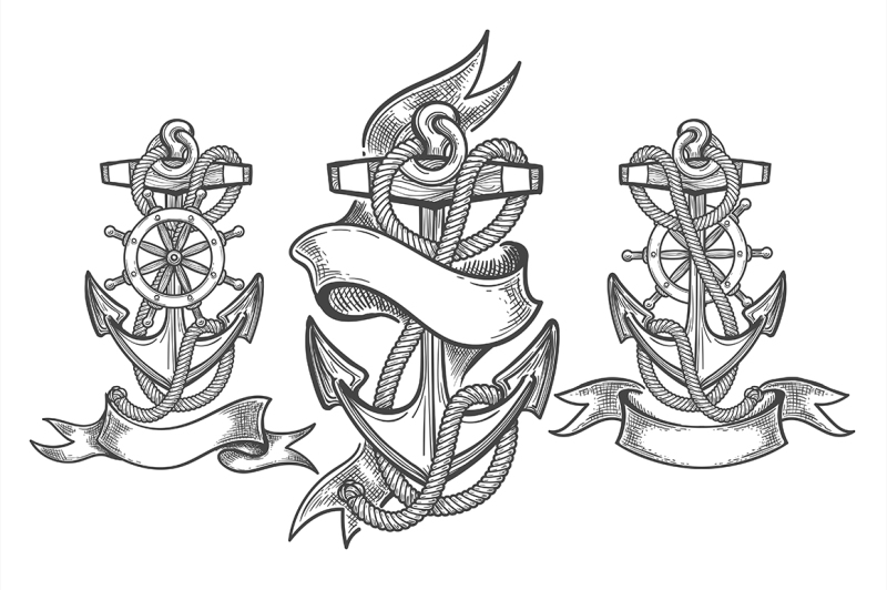 ship-anchor-tattoo-set
