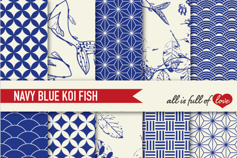 navy-blue-patterns-koi-fish-backgrounds-set