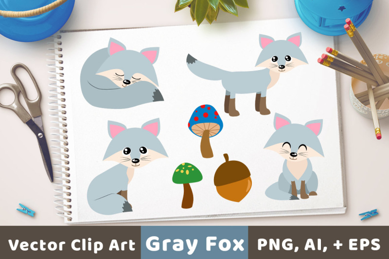 gray-foxes-clipart-silver-fox-clipart-cute-fox-clipart-winter-clipart-animal-clipart-christmas-clipart