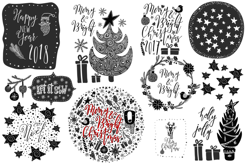 black-and-white-christmas-clip-art-and-lettering-set