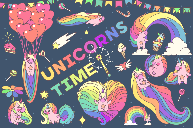 vector-set-unicorns-time