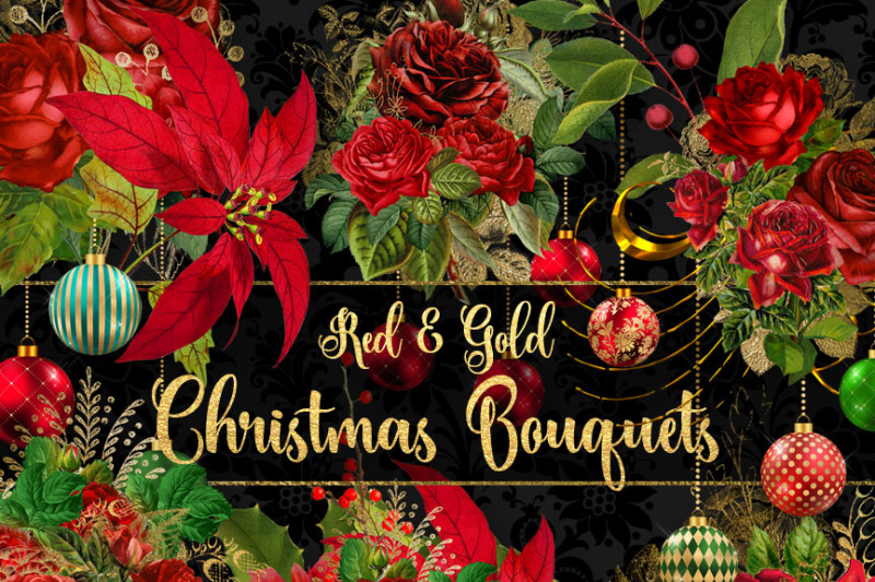 red-and-gold-christmas-bouquets