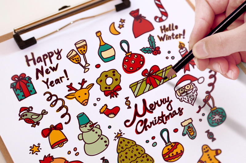 new-year-and-xmas-doodles-vector-set