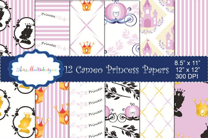 princess-digital-paper-cameo-princess-pattern-cameo-princess-background-high-quality-digital-set-12-x-12