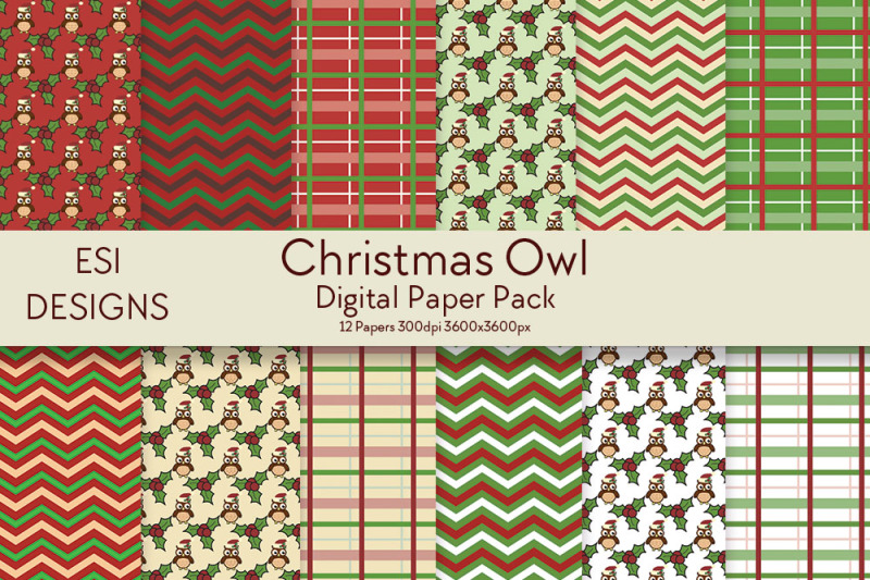 christmas-owl-digital-paper-pack