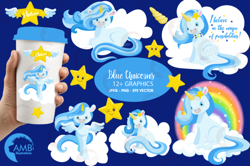 blue-unicorns-clipart-graphics-illustrations-amb-1383
