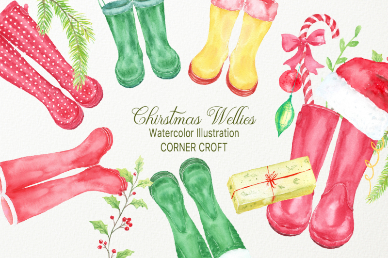 watercolor-christmas-wellies-rubber-boots