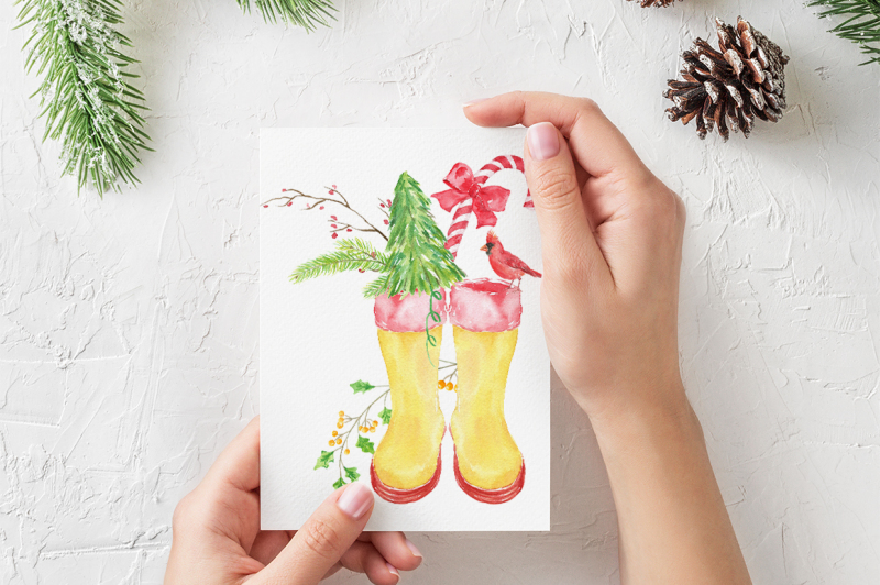 watercolor-christmas-wellies-rubber-boots