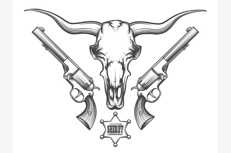bull-skull-with-revolvers-drawn-in-engraving-style