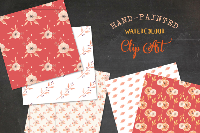 watercolour-floral-digital-papers-autumn-fall-pretty-flower-seamless-patterns