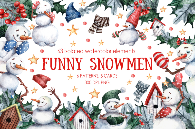 funny-snowmen-watercolor-clip-art-set
