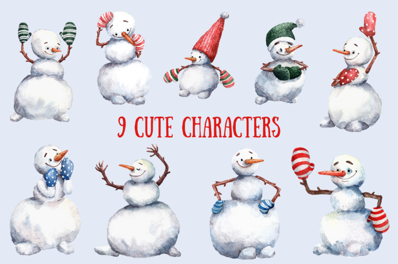 funny-snowmen-watercolor-clip-art-set