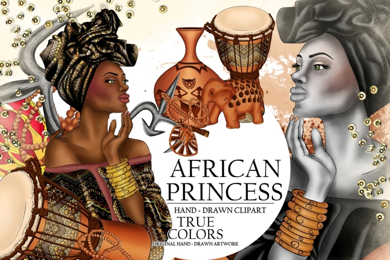 african-american-princess-clip-art-beautiful-black-woman-fashion-illustration-planner-stickers-supplies-watercolor-flower-elephant-diy