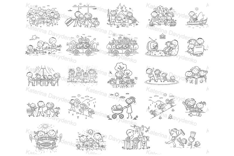 drawing-cartoon-doodle-family-activities-clipart-bundle
