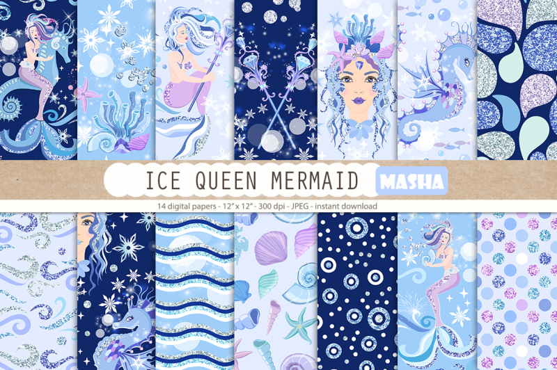 ice-queen-mermaid-digital-papers