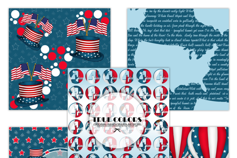 independence-day-paper-pack-fashion-illustration-planner-sticker-supplies-seamless-navy-blue-red-watercolor-background-girl-american-map