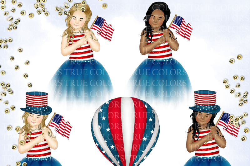independence-day-clipart-american-girl-fashion-illustration-planner-stickers-supplies-american-flag-4th-of-july-hat-fireworks-map-blue-diy