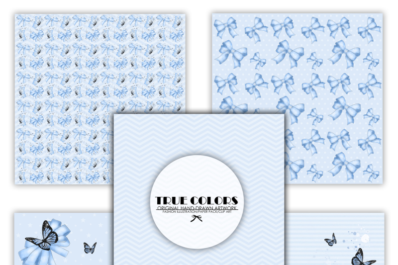 blue-dreams-baby-boy-paper-pack-fashion-illustration-planner-sticker-supplies-seamless-blue-black-butterfly-butterflies-ribbon-watercolor