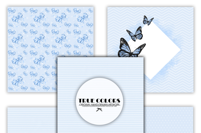 blue-dreams-baby-boy-paper-pack-fashion-illustration-planner-sticker-supplies-seamless-blue-black-butterfly-butterflies-ribbon-watercolor