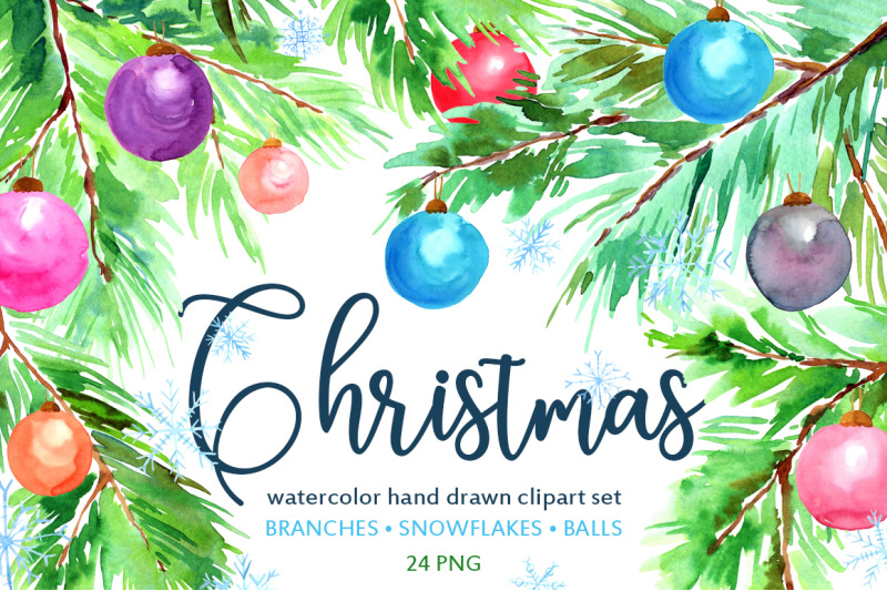 watercolor-christmas-tree-branches-snowflakes-toys-balls-png-set
