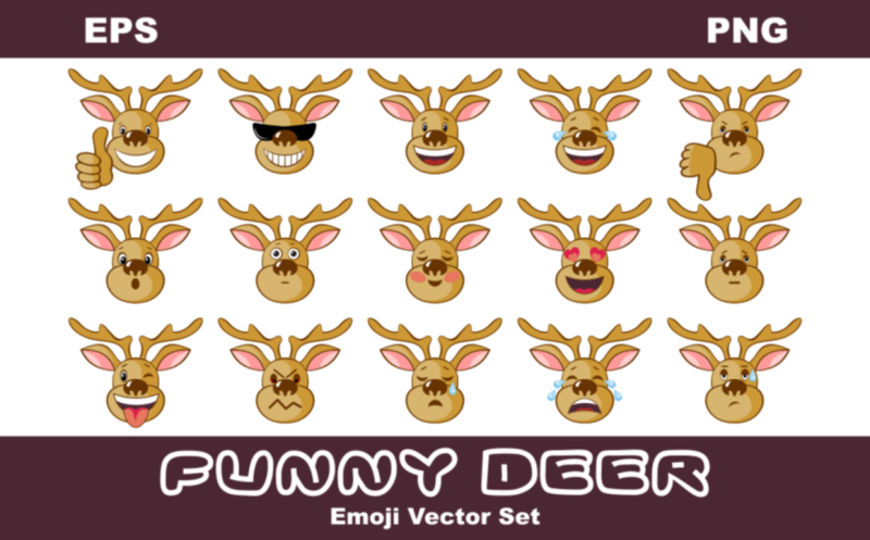 funny-deer-emoji-vector-set