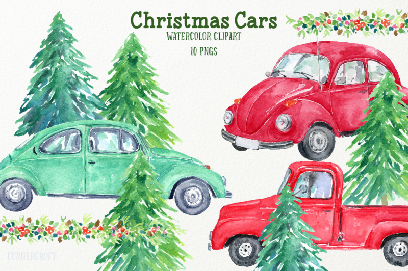 watercolor-christmas-cars