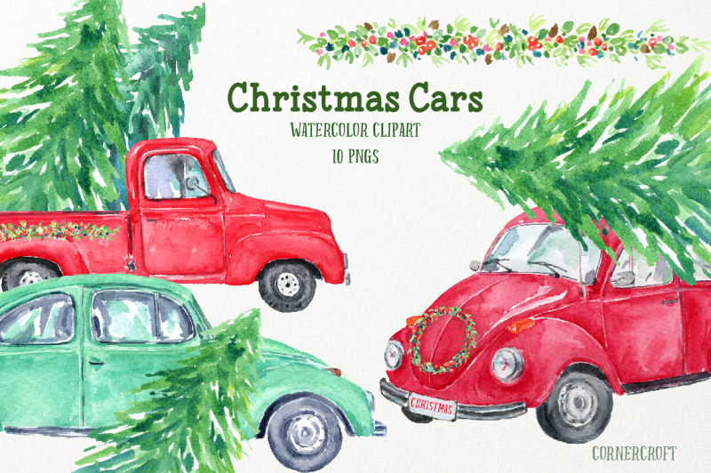watercolor-christmas-cars
