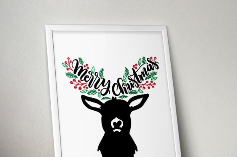 Merry Christmas Deer Head Silhouette Christmas Decor Svg Dxf Pdf Files Hand Drawn Lettered Cut File Graphic Overlay By Howjoyful Files Thehungryjpeg Com