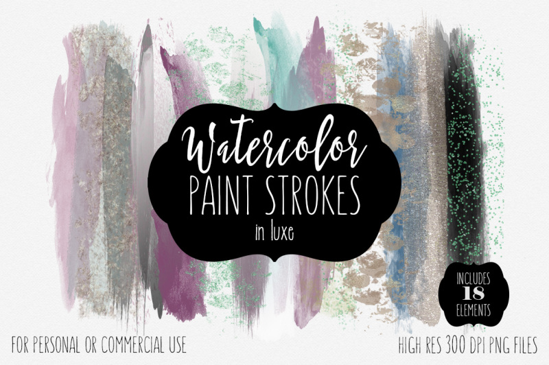 watercolor-paint-strokes-in-purple-mint-and-rose-gold