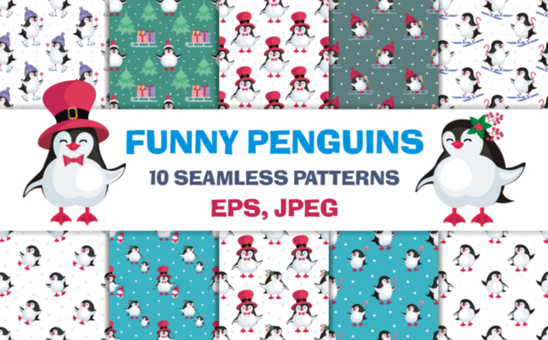 funny-penguins-christmas-seamless-patterns