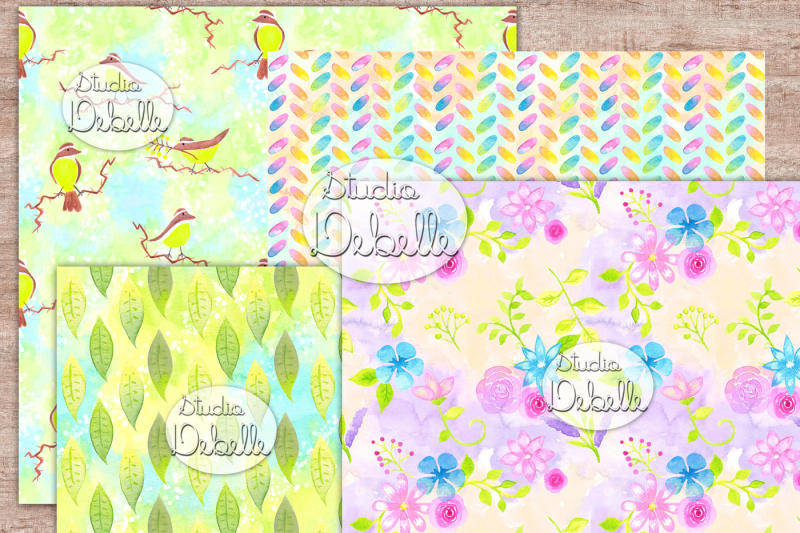 watercolor-lovely-flowers-digital-papers-seamless-patterns