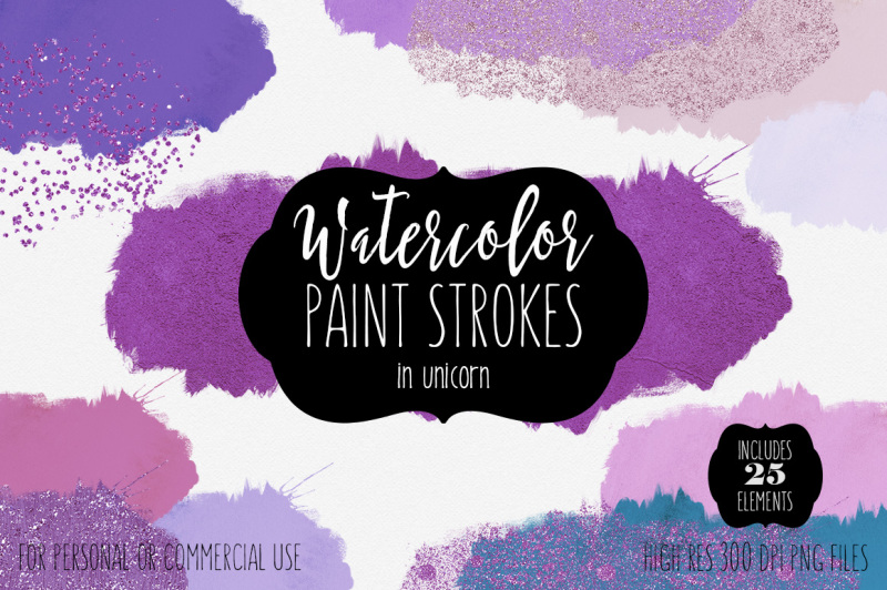 purple-watercolor-paint-stroke-splatters-in-unicorn-color-palette