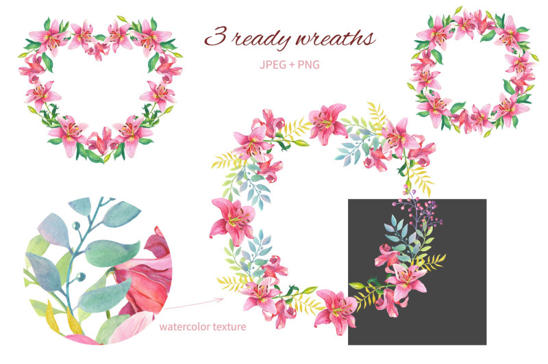 pink-lilies-watercolor-flower-clipart