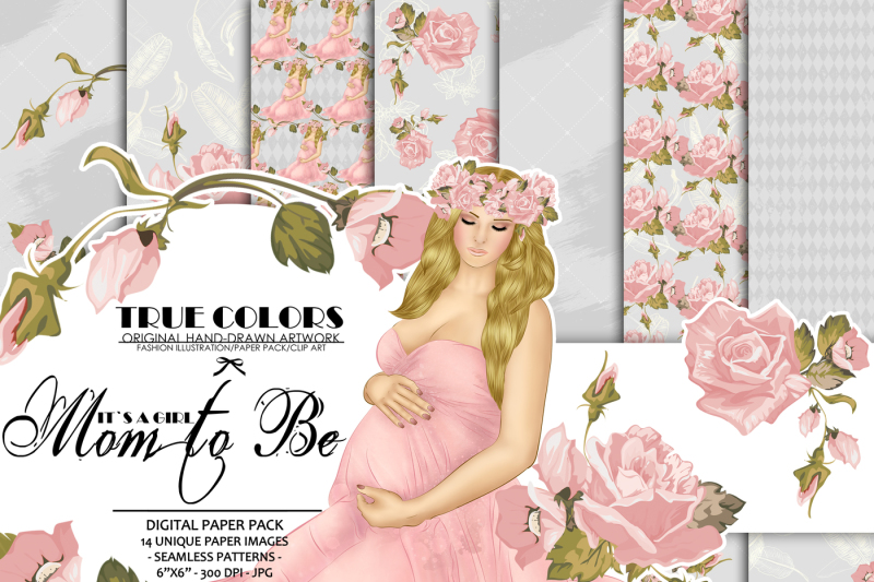 baby-girl-paper-pack-pregnant-paper-pack-pregnancy-paper-pack-mother-to-be-digital-paper-roses-printables-expecting-a-child-digital-paper