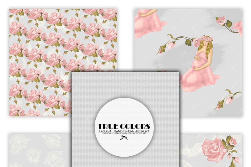 baby-girl-paper-pack-pregnant-paper-pack-pregnancy-paper-pack-mother-to-be-digital-paper-roses-printables-expecting-a-child-digital-paper