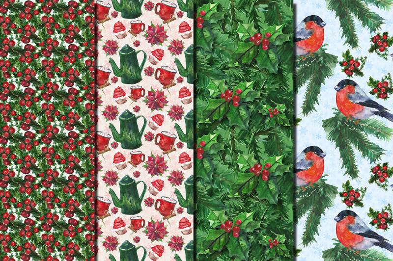 christmas-flowers-watercolor-seamless-patterns