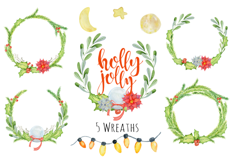 christmas-floral-watercolor-clipart-holly-jolly