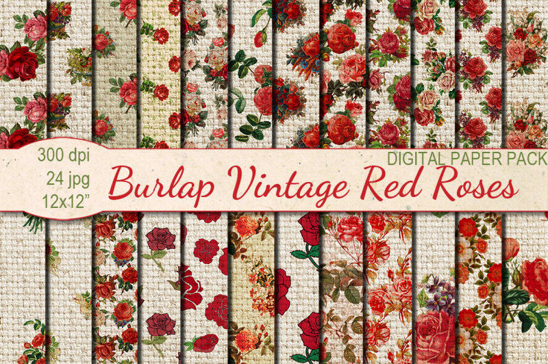burlap-vintage-red-roses-papers