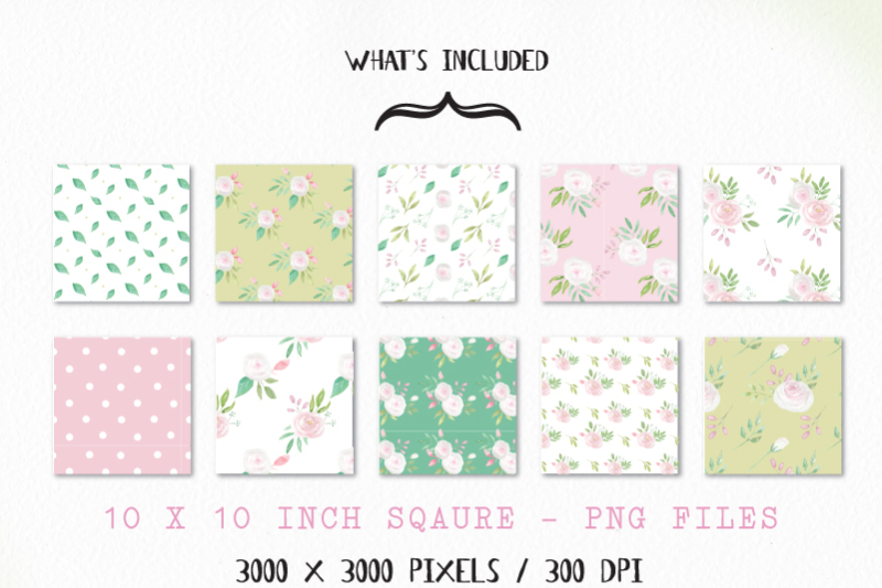 union-blooms-watercolor-digital-papers-seamless-patterns-pink-white-flower-floral