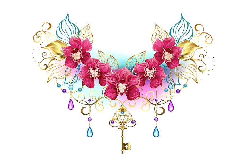 pink-orchids-with-beads-and-key