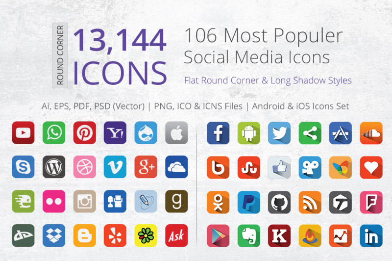 212-flat-round-corner-social-media-icons