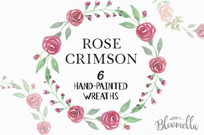 rose-crimson-hand-painted-watercolor-wreaths-flower-red-pink-pretty-garlands