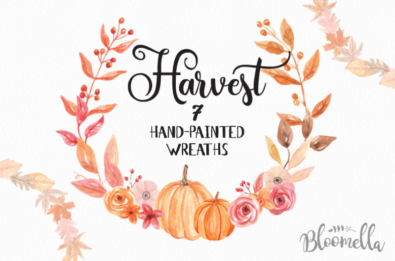 7-watercolour-pumpkin-fall-wreaths-clipart-autumn-harvest-festival-leaves-hand-painted-garlands-clip-art-instant-download-pngs-digital-leaf