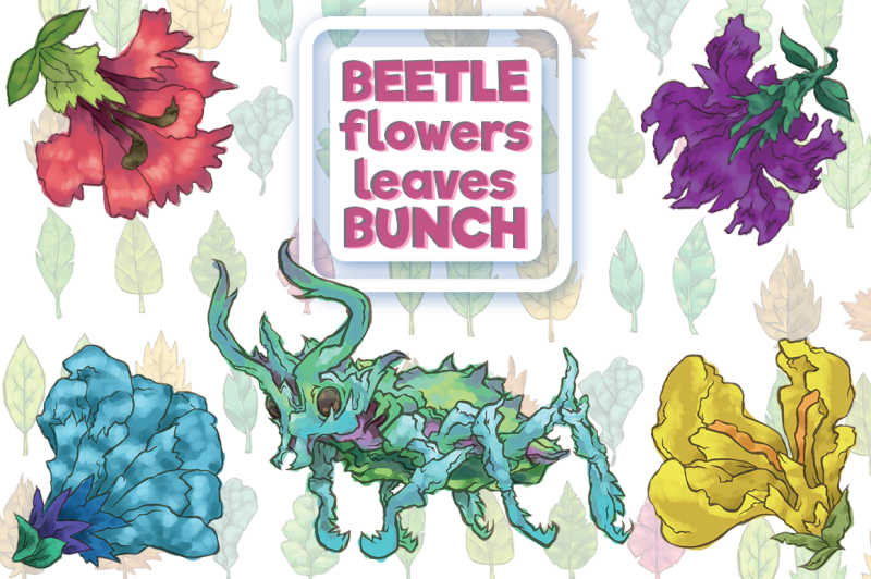 beetle-flowers-leaves-bunch