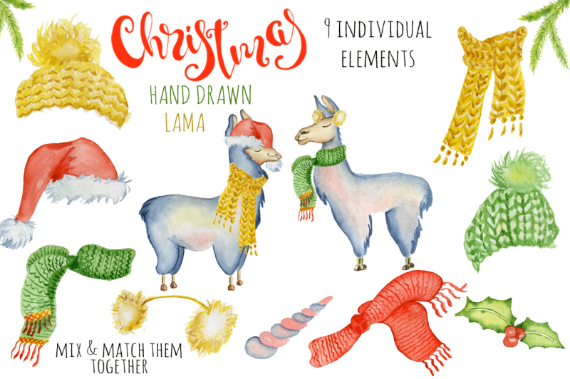 christmas-llama-watercolor-creator-vol-2