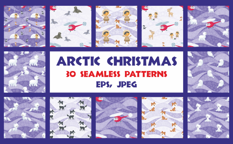 arctic-christmas-seamless-patterns-set