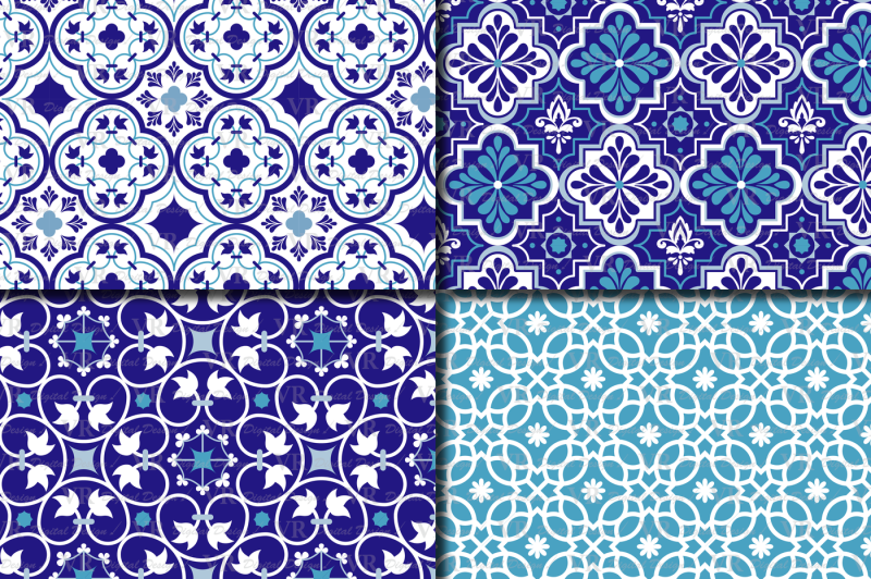 blue-moroccan-digital-paper-pack-ethnic-tribal-blue-geometric-ornamental-digital-papers