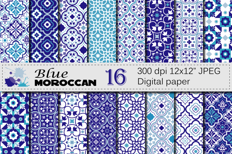 blue-moroccan-digital-paper-pack-ethnic-tribal-blue-geometric-ornamental-digital-papers