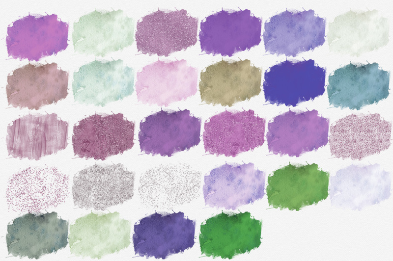 water-lily-purple-green-watercolor-brush-strokes-paint-splatters